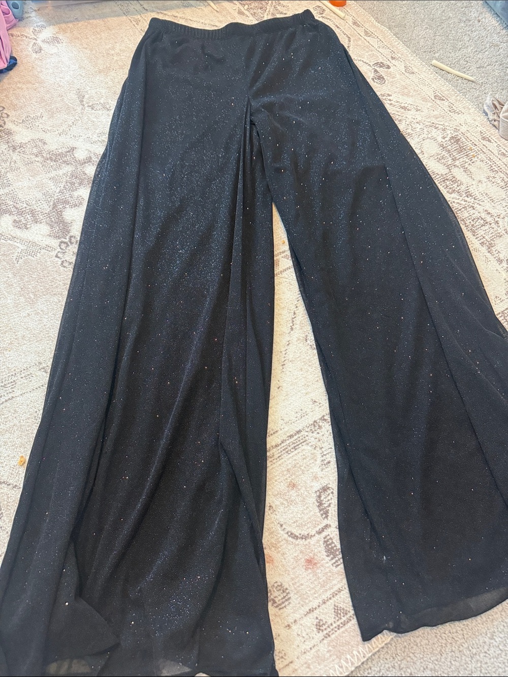 MSK Black Glitter Wide-Leg Pants